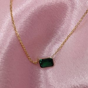 14k Gold and Emerald Baquette Necklace