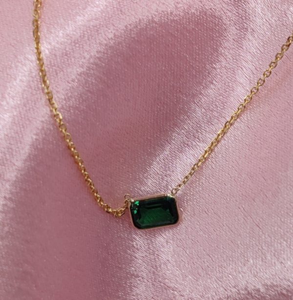 14k Gold and Emerald Baquette Necklace