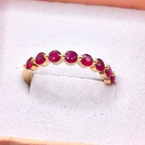 Solid 14k Gold Band Ring has 15 2.5mm Natural Ruby