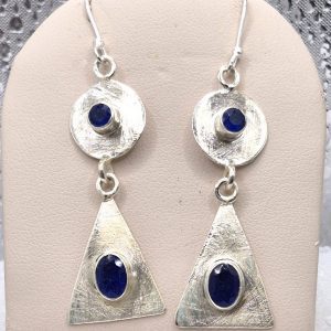 Sapphire Circle and Triangle Earrings