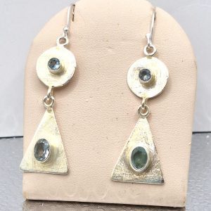 Blue Topaz Circle and Triangle Earrings
