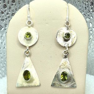 Peridot Circle and Triangle Earrings