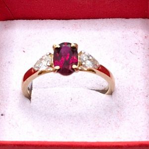 Red Garnet and Diamond Ring in 14k Gold