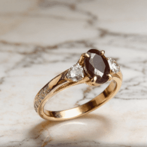 Red Garnet and Diamond Ring in 14k Gold