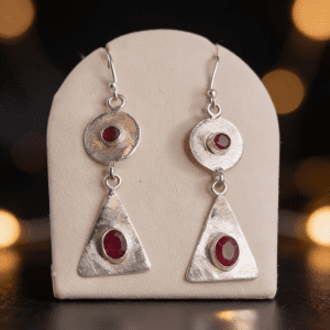 Natural Ruby and Sterling Silver Earrings